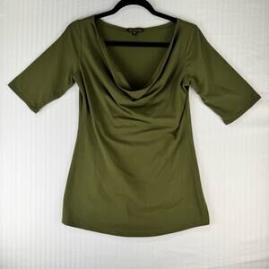 Texture Draped Cowl Neck Green Short Sleeve Blouse Size Small Organic Cotton